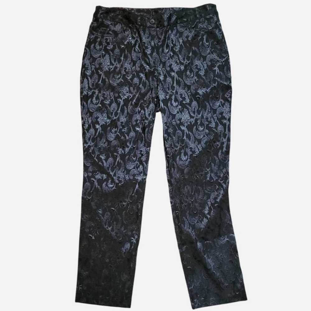 black dress pants with shiny gothic damask embellishments